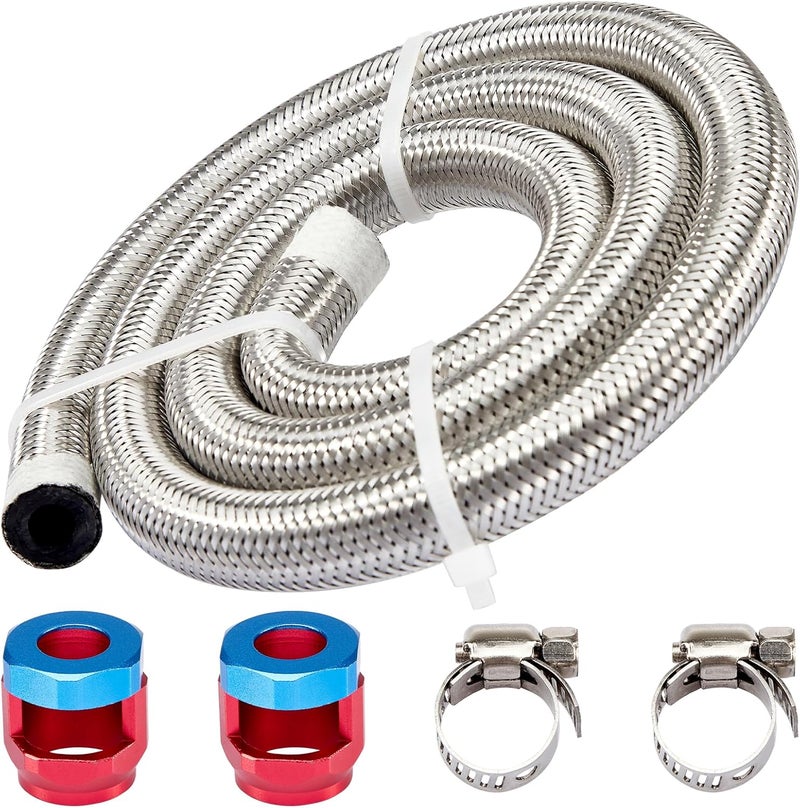 CarBole Stainless Steel Braided Fuel Line, 5/16" I.D. Diesel Hose Swap EFI PTFE with Fittings for Automotive Fuels Lubricants Coolants (3 FT) - Image 1